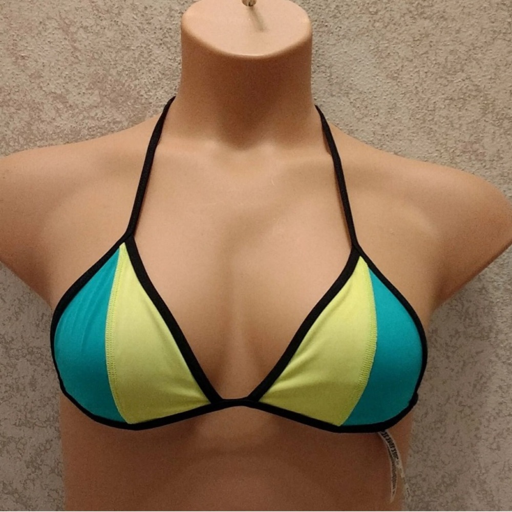 PINK Victoria's Secret Teal Green and Neon Yellow Bikini Top